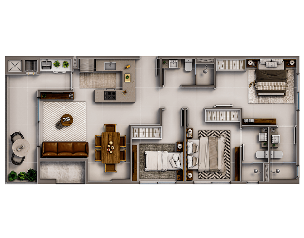 Tipo 02 - 2 Suíte + 1 Dorm (86m²)